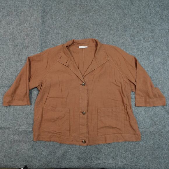 J. Jill Top Womens 3X? Button Up Linen Burnt Orange Terracotta Beachy Lagenlook - Picture 1 of 10